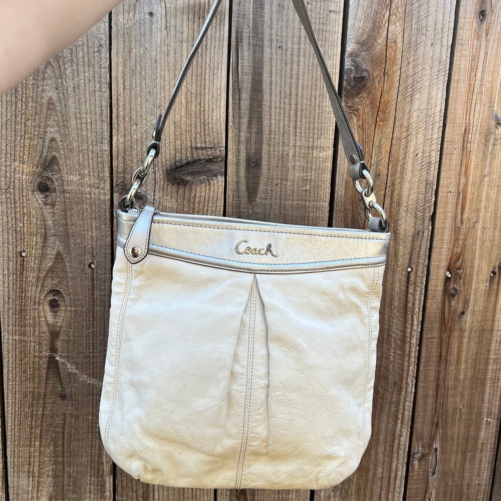 Coach Ashley Leather Boho Shoulder Satchel Bag Ivory Silver Hardware